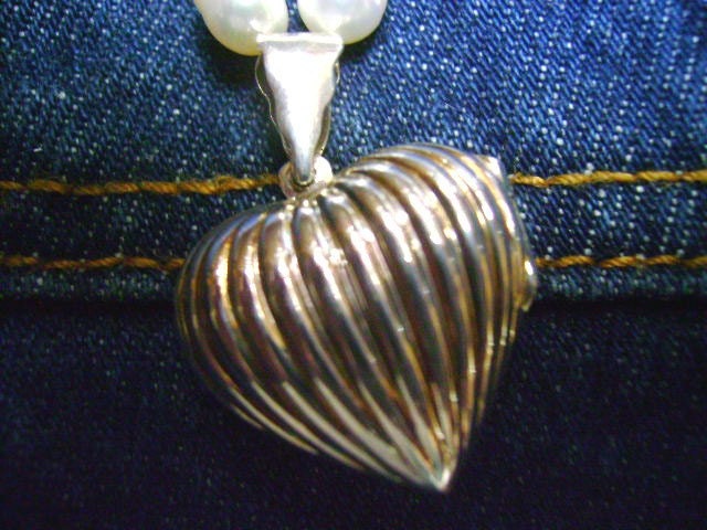 Necklace, Freshwater Pearls, White, Sterling Silver Locket, Heart, Valentine's Day, Bridal, Wedding, Feminine