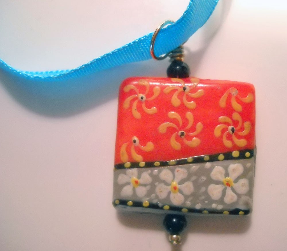 Necklace, Glass, Pendant, Hau'Oli Ribbon and Glass Tile Necklace