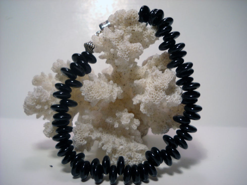 Beaded Bracelet, Black, Goth, Lentil Beads, Magnetic Clasp, Teen, Prom, Sweet 16