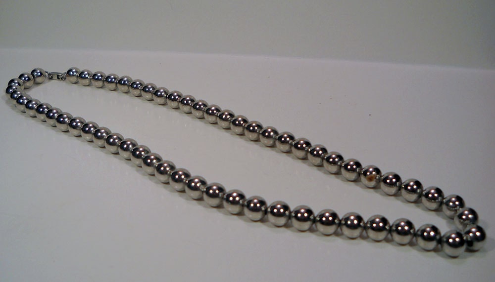 Silver Beaded Metal Necklace, 80's, Vintage, Disco, Funky