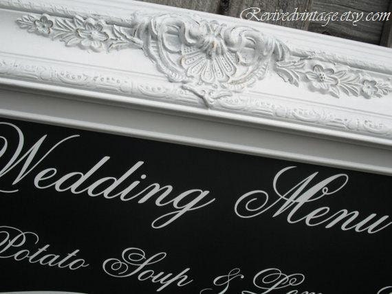 White Framed Large ESCORT CARD HOLDER Chalkboard & Easel 44"x32" -ExTRA LaRGE MaGNETIC - Attached Stand- Standing Catering Menu Board