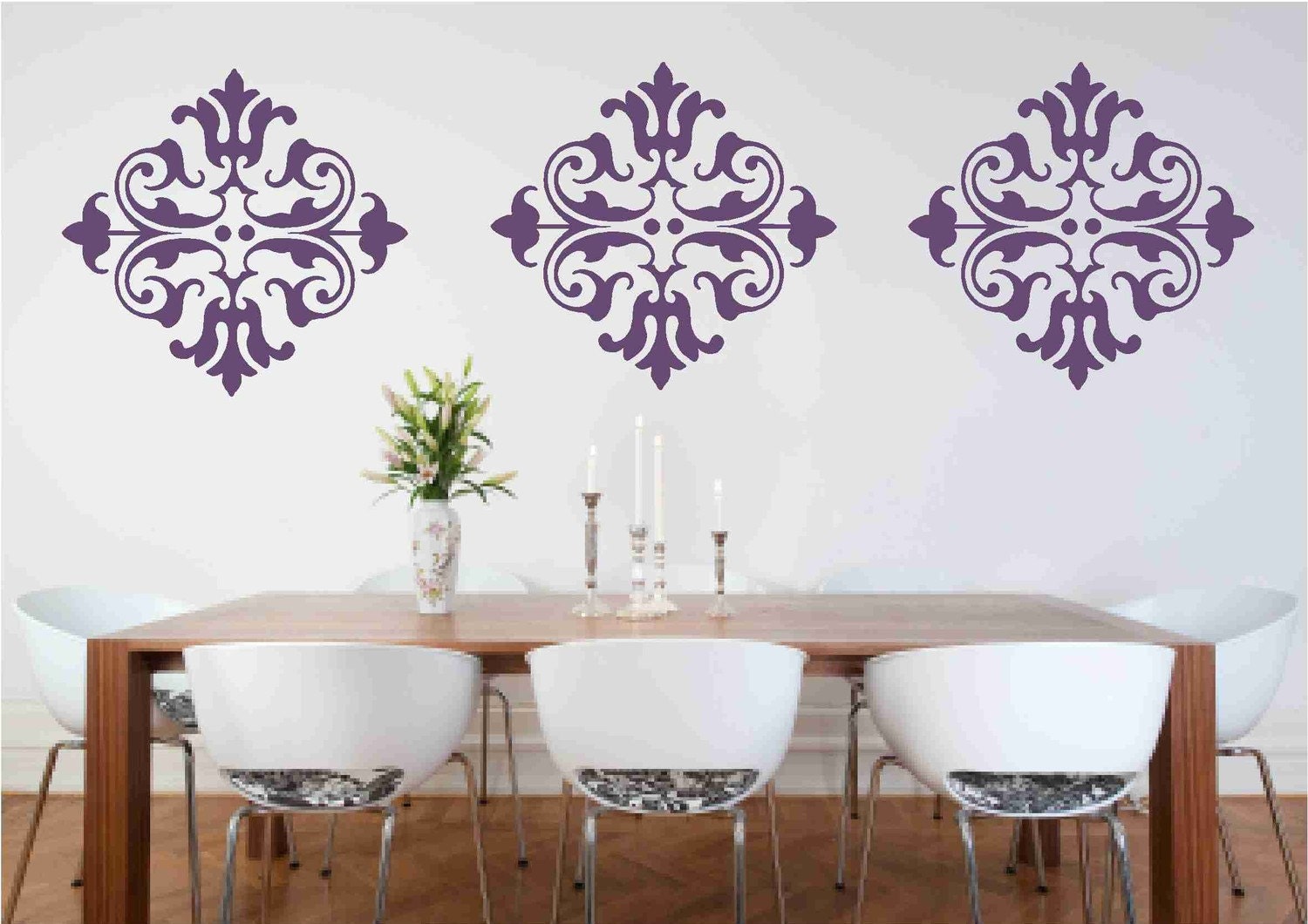 3 Large Damask Vinyl Wall Decal - SALE