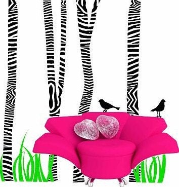 Zebra Print Safari Animal Trees Vinyl Wall Decals