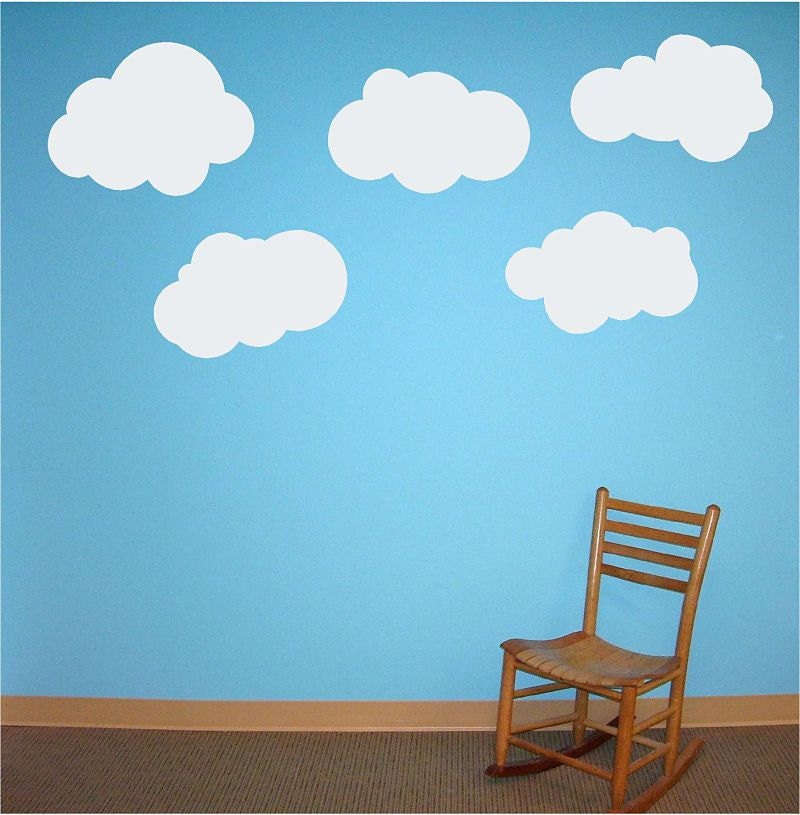 5 Large Fluffy Clouds Vinyl Wall Decals SALE