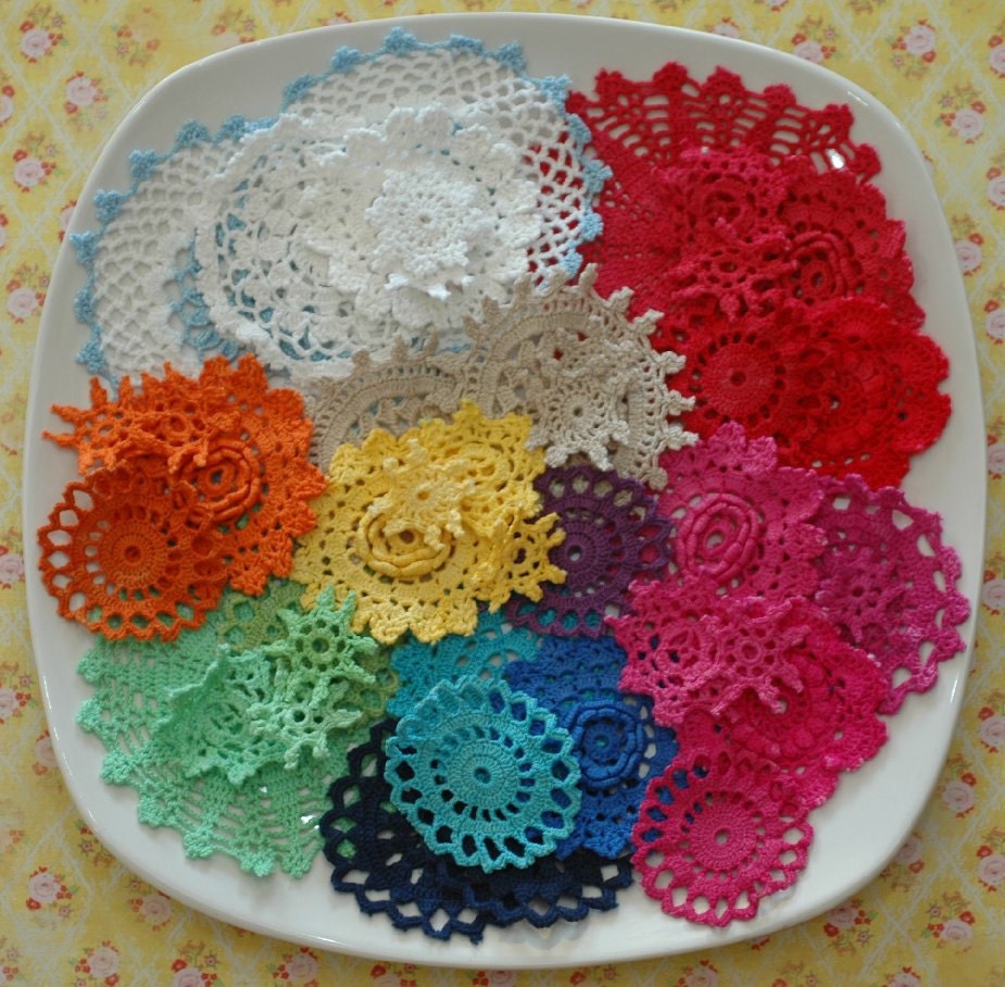ULIMATE hand dyed doily SALE  - somewhere over the doily rainbow is a pot of 41 assorted colourful doilies