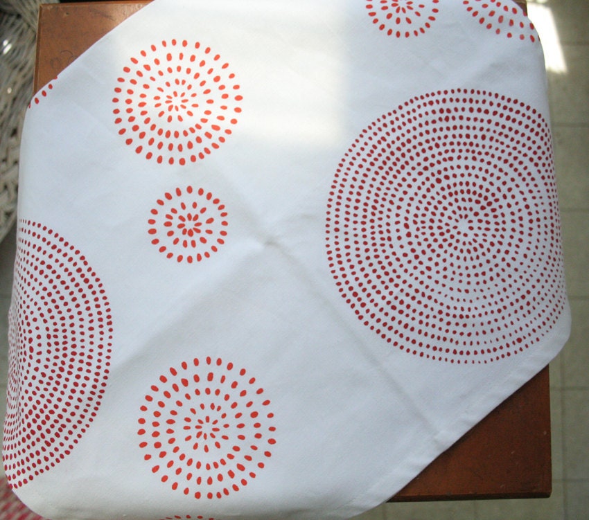 Hostess Gift. Red and Orange Mosaic Tea Towel, Hand Screen Printed