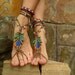 PEACOCK BAREFOOT sandals peacock feather beach wedding mykonos greek beads made to order hippie foot jewelry beach