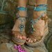 blue HIPPIE summer BAREFOOT SANDALS crochet sandals beaded sandals foot jewelry beach wedding bohemian gypsy shoes
