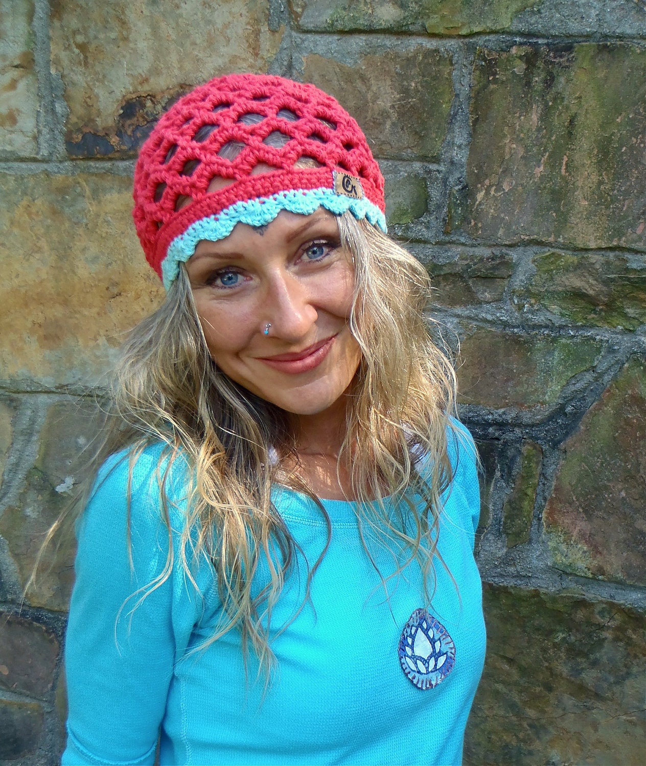 Strawberry BEANIE hat HIPPY crochet beanie Bohemian hat Cotton beanie hat GYPSY hat Modern Urban chicks women beanies