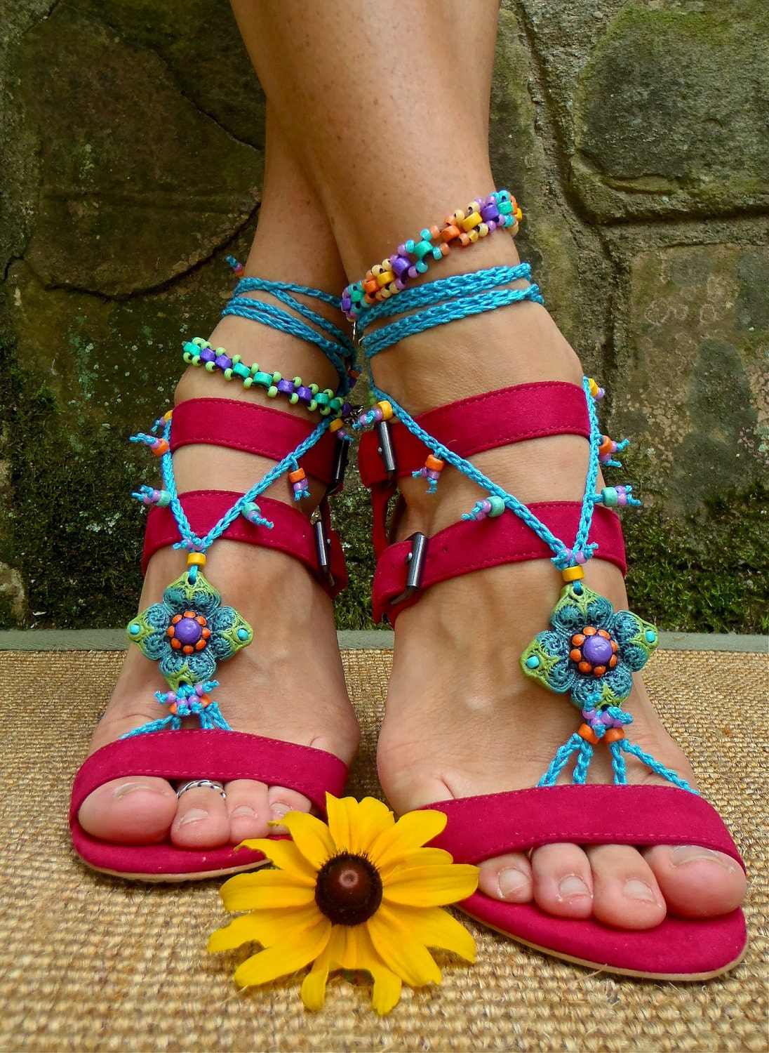 summer blue BAREFOOT SANDALS crochet sandals beaded sandals foot jewelry beach wedding bohemian gypsy shoes