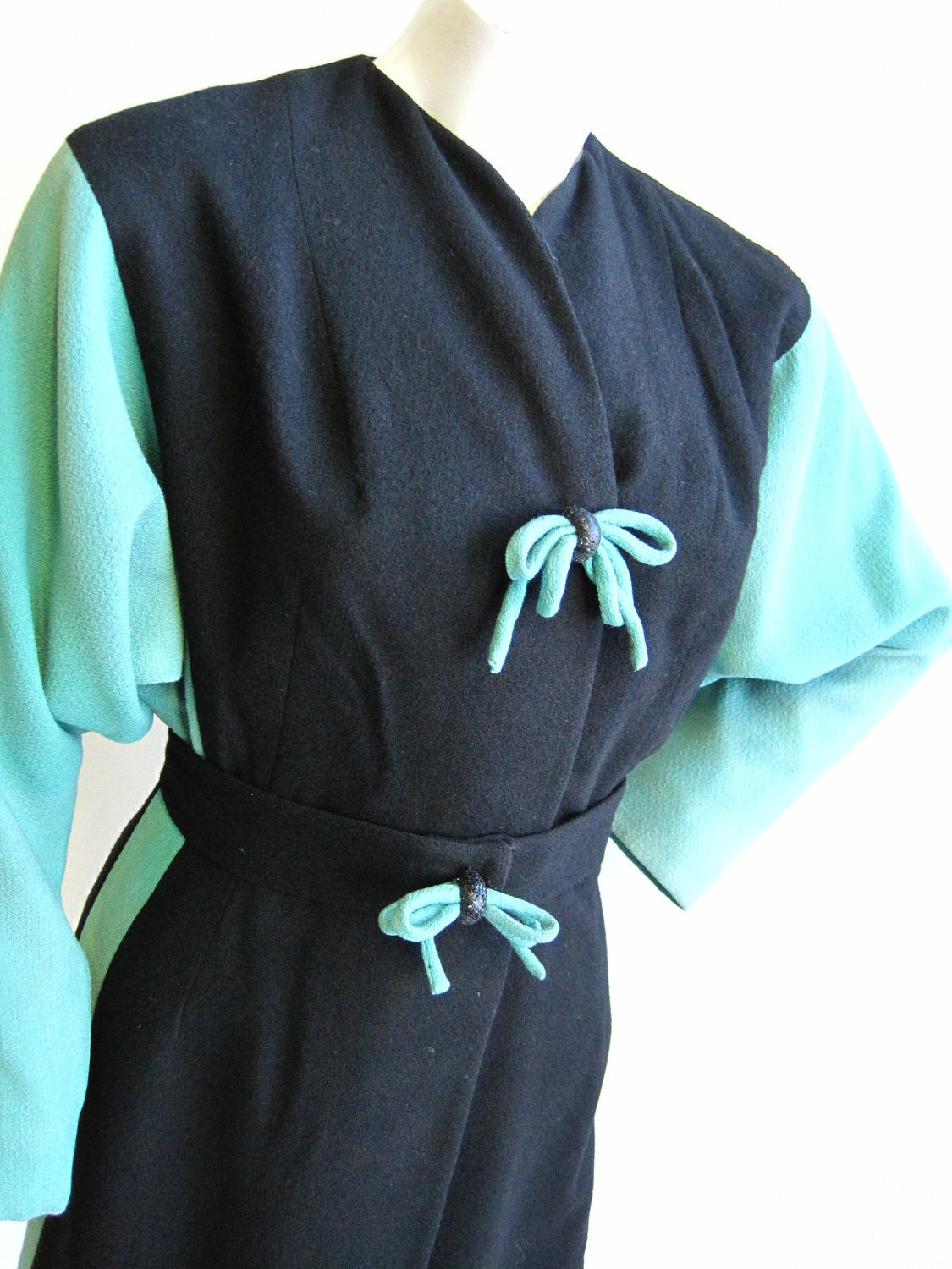 1940's Black and Teal Lilli Ann Coat Sz S