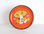 Vintage 60s 70s Round Orange & Yellow Mushroom Serving Tray