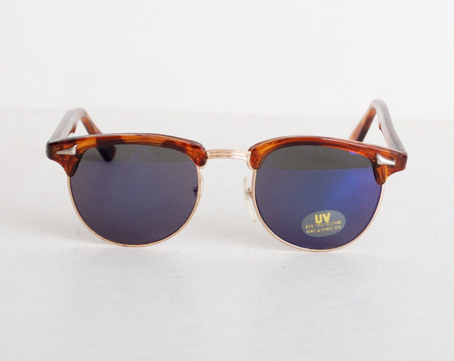 Vintage 90s Clubmaster Tortoise Mirrored Sunglasses Shades