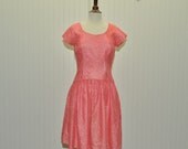 Vintage 1960 Salmon Pink Lace Prom Cocktail Wedding Party Dress