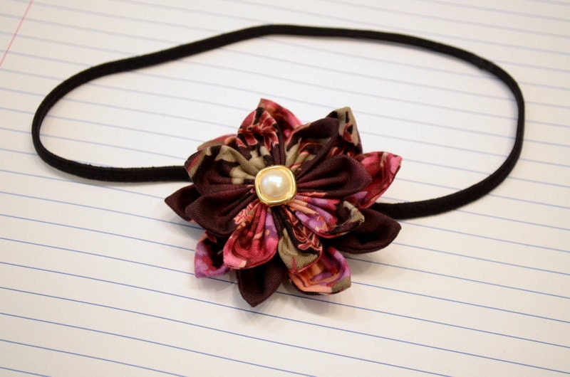 Plum Tart Fabric Flower Petals Clip and Headband