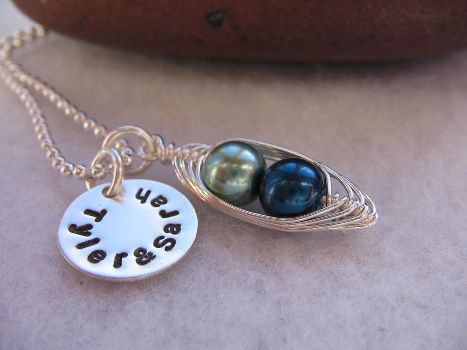 Two Peas in a Pod  (24 colors) personalized handstamped disc tag