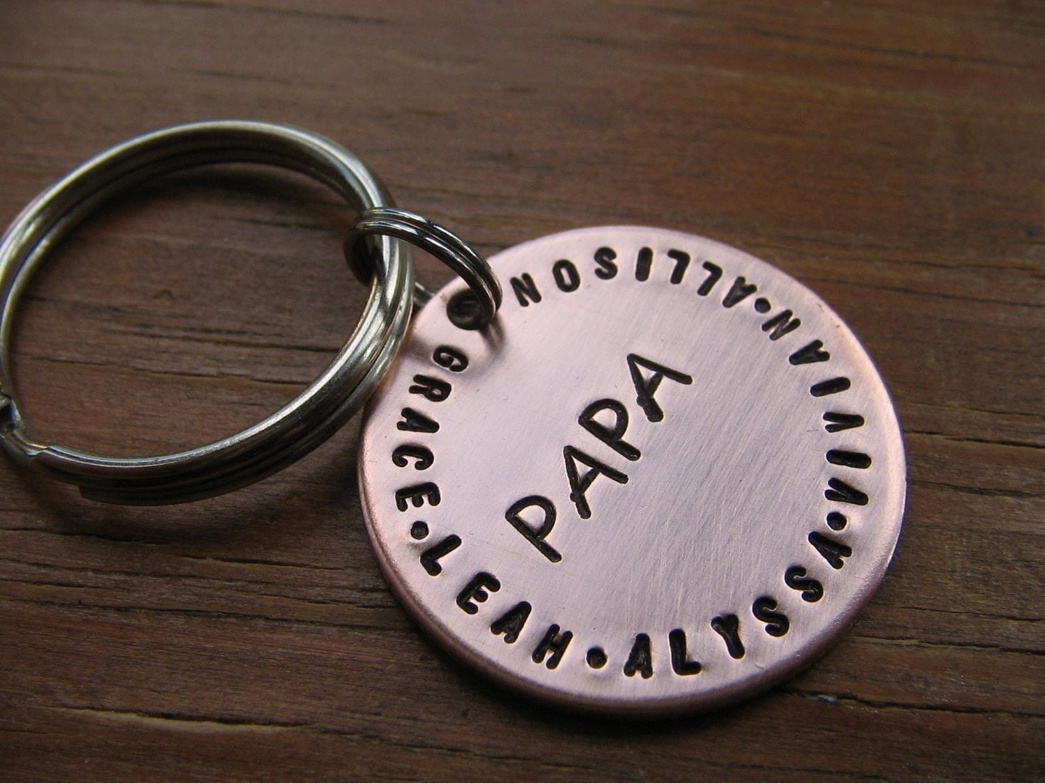 Copper Keychain - Personalized Hand Stamped with Dad, Papa, Mom, children, grandchildren, or a phrase, scripture, ect.