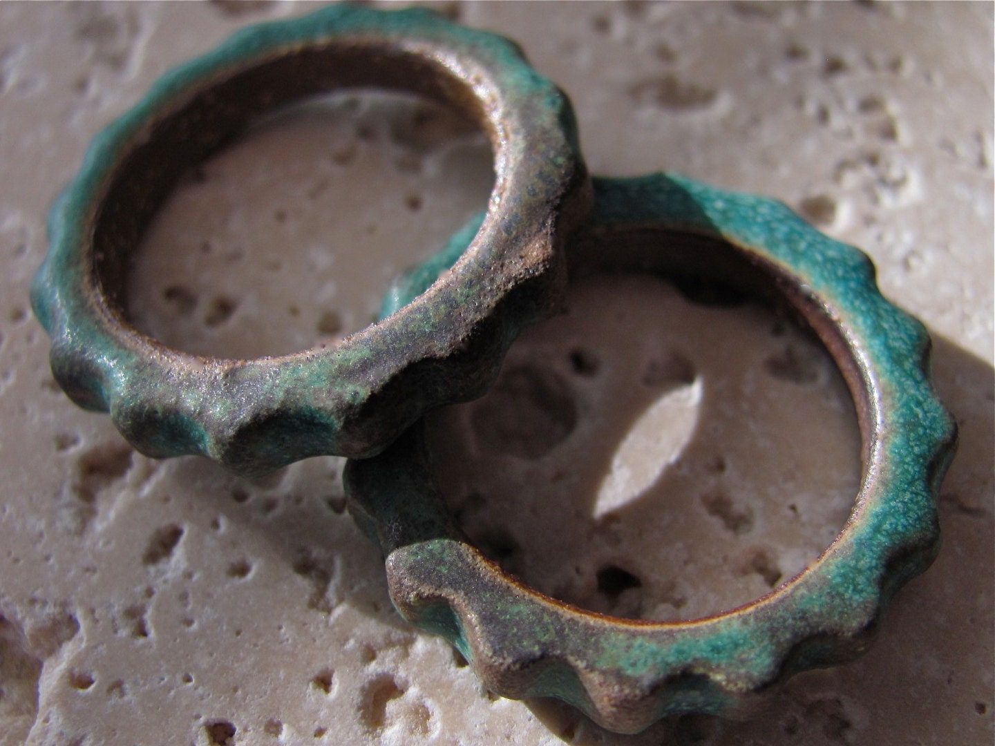 Copper Patina Gear Links - Handmade Ceramic Links