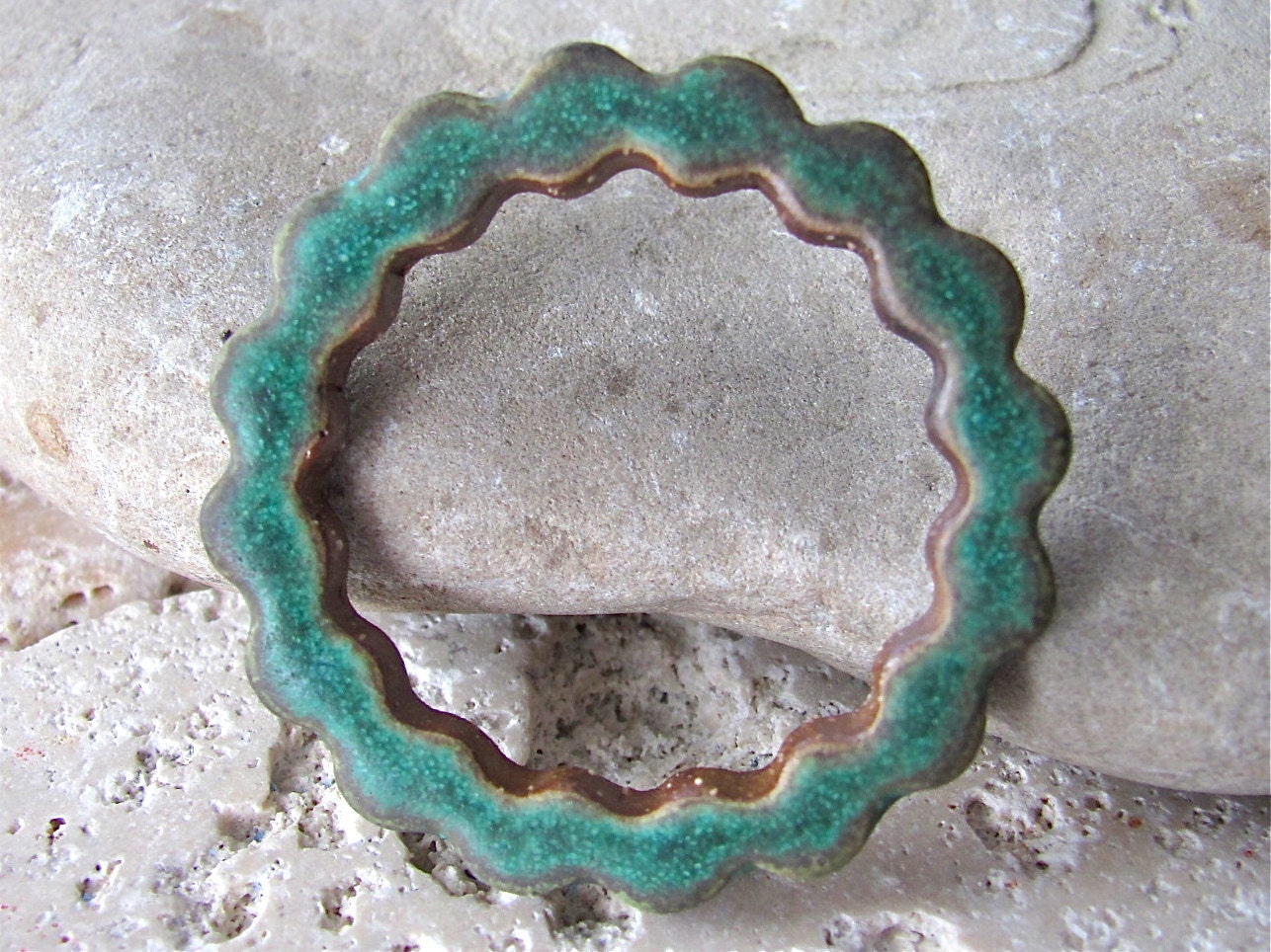 Copper Patina Wavy Hoop - Handmade Ceramic Hoop