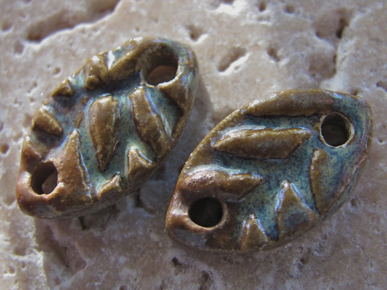 Prairie Wind Canoe Connector Beads - Handmade Ceramic Beads