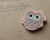 Pink and Gray Felt Owl Hair Clip