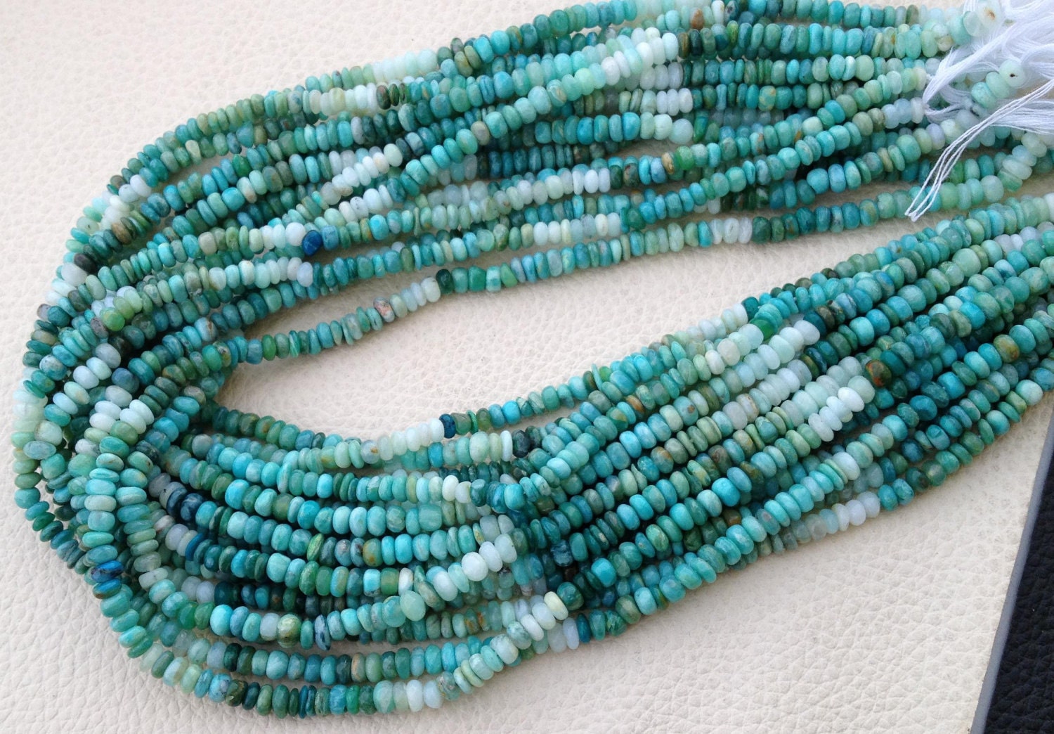 Amazing, 14 Inch, Super Finest Quality, Shaded Peruvian BLUE OPAL Smooth Rondels,4mm Size,Extremely Beauitiful Opal