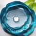 Bright BLUE and White Singed Satin Flower with Leaves. Can be made as hair clip or brooch pin.