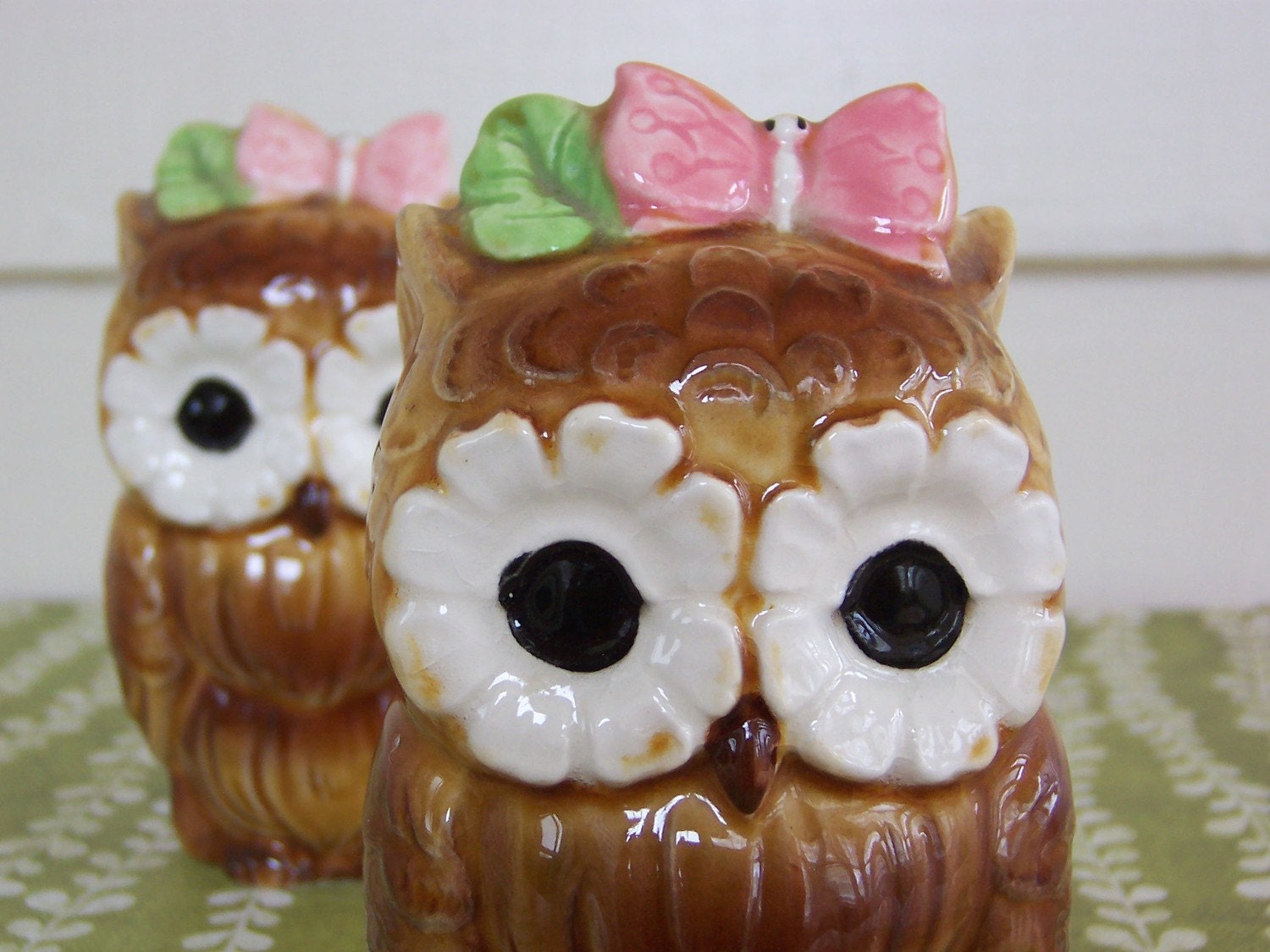 vintage owl girl female salt and pepper shakers - pair of 2 - Made in Japan