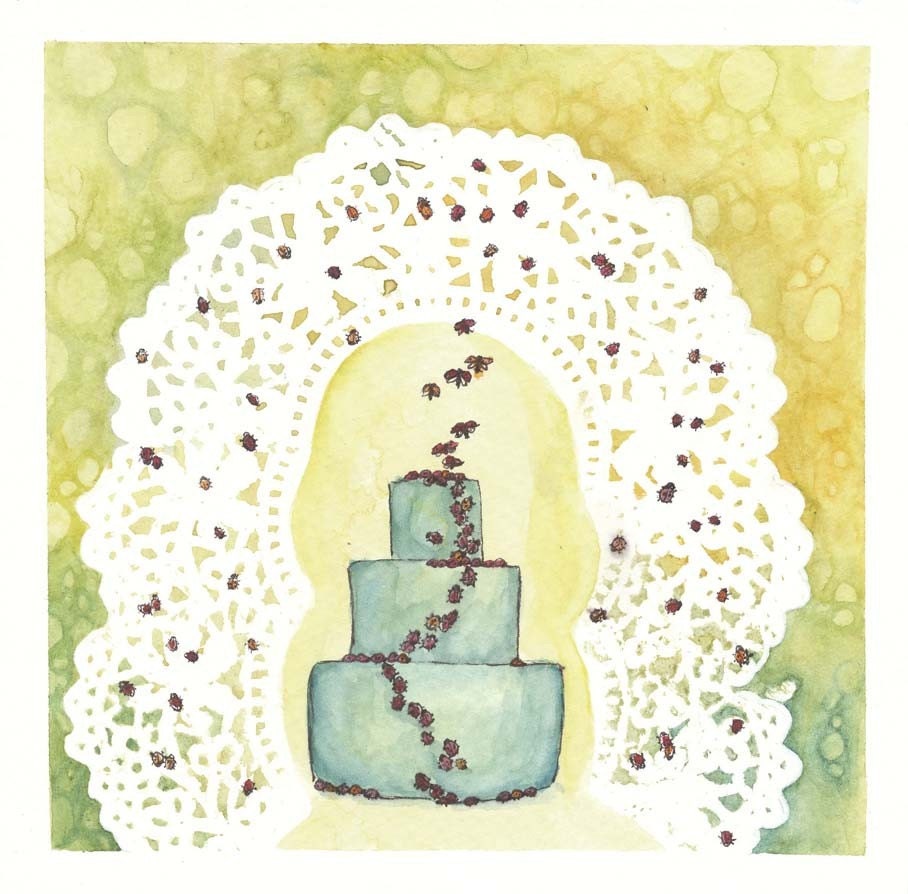 Original Art Watercolour Painting - Ladybirds and Lace