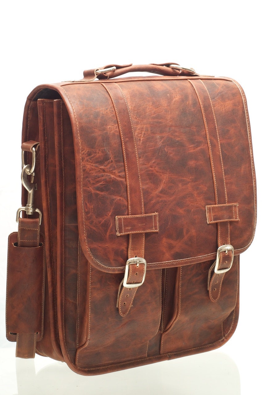 DIAZ Medium Geunine Leather Satchel / Backpack Laptop Messenger Bag Briefcase in Dark Crazy Horse Brown - (15in MacBook Pro) - Free Shipping