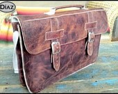 DIAZ Large Leather Portfolio / Laptop Bag  in Crazy Horse Dark Brown - (17in MacBook Air / Pro) - Free Monograming  -