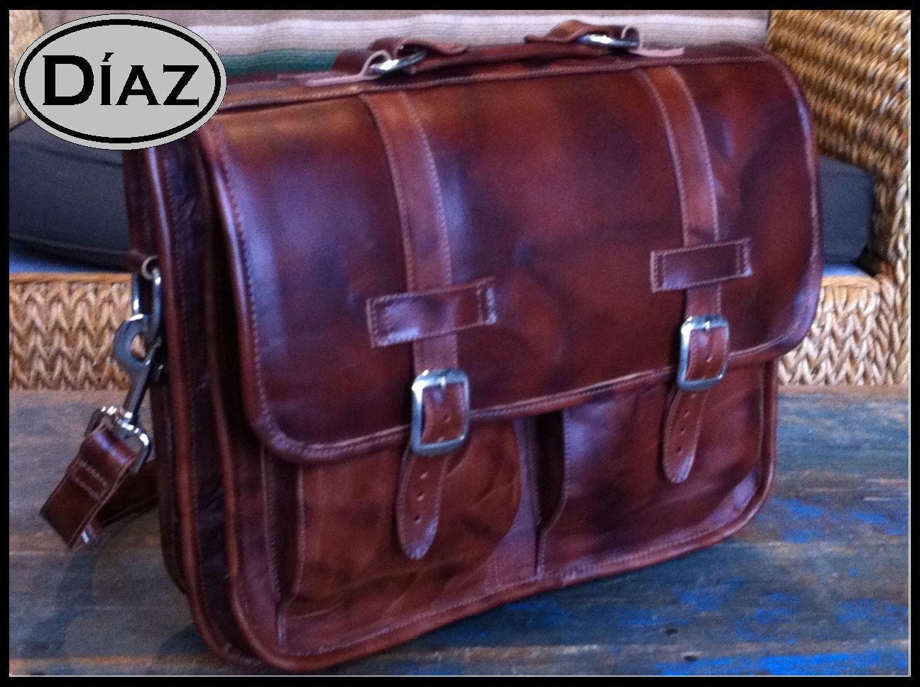 DIAZ Large Geunine Leather Briefcase / Backpack Laptop Messenger Bag Satchel in Antique Light Brown - (17in MacBook Pro) - Free Shipping -