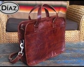 DIAZ Medium Leather Briefcase Portfolio / Bag  in Antique Tanned Brown - (15in MacBook Pro) - Free Monograming  -