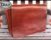 DIAZ Medium Genuine Leather Messenger Bag / Satchel in Florencia Brown - Free Monogramming -