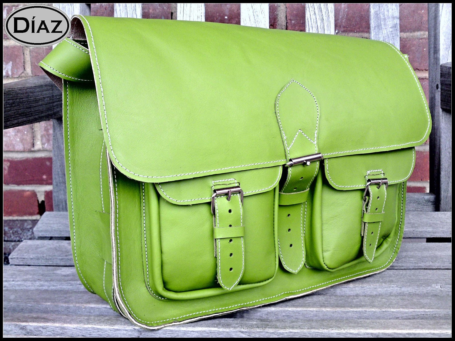 DIAZ Small Genuine Leather Cross Body / Shoulder Messenger Bag / Satchel in Green