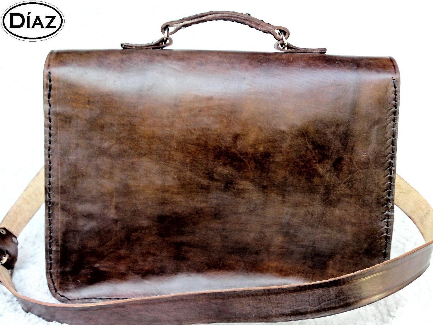 Dark Brown Rawhide Leather Messenger Laptop Satchel Bag -Free Shipping- BBC2BC