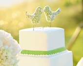Wedding Cake Toppers Love Birds, Summer Green, White Flower, Outdoor Wedding, Wedding Gift - vintagegreenlimited