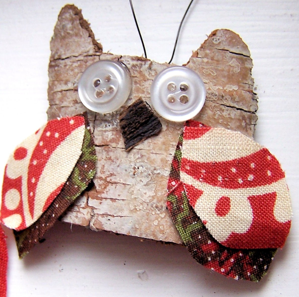 RUSTIC RED Tree Bark Owl ORNAMENTS Set of THREE