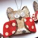 RUSTIC RED Tree Bark Owl ORNAMENTS Set of THREE