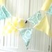 9 Feet of Banner, Bunting Flags in Aqua Blue Damask and Vintage Sunshine Yellow Gingham, Wedding Decor, Baby Nursery Decor
