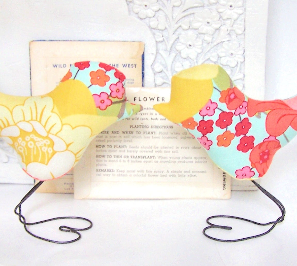 Wedding Cake Topper Love Birds, Meadow Sweet Aqua Blue, Yellow, Orange,Pink and Green Flowers, Spring Wedding, Wedding Gift