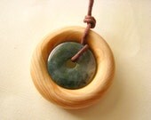 Stone in Wood - Wooden Teething and Nursing Necklace with 30mm Moss Agate Pendant