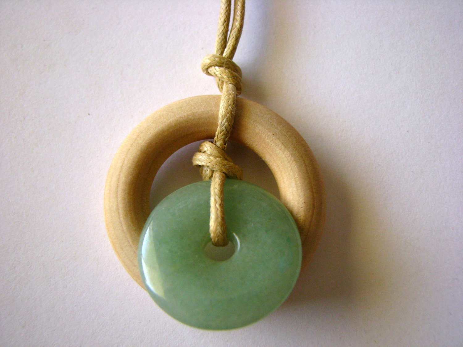 Mini Stone in Wood - Wooden Teething and Nursing Necklace with 30mm Aventurine Pendant