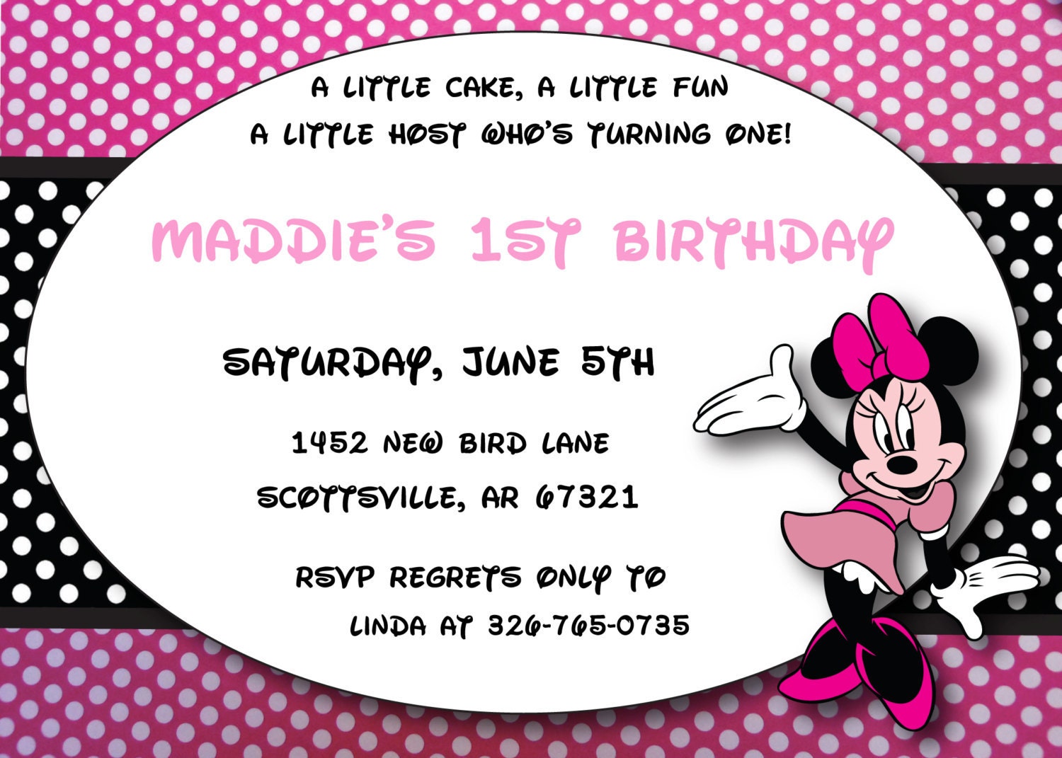FREE FREIGHT Printed Invitations With Envelopes-Minnie Mouse Hot Pink Polka Dot Invitation-15