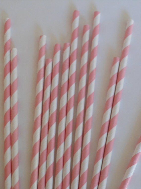 Pink and White Striped Retro Straws- (25) Il_570xn