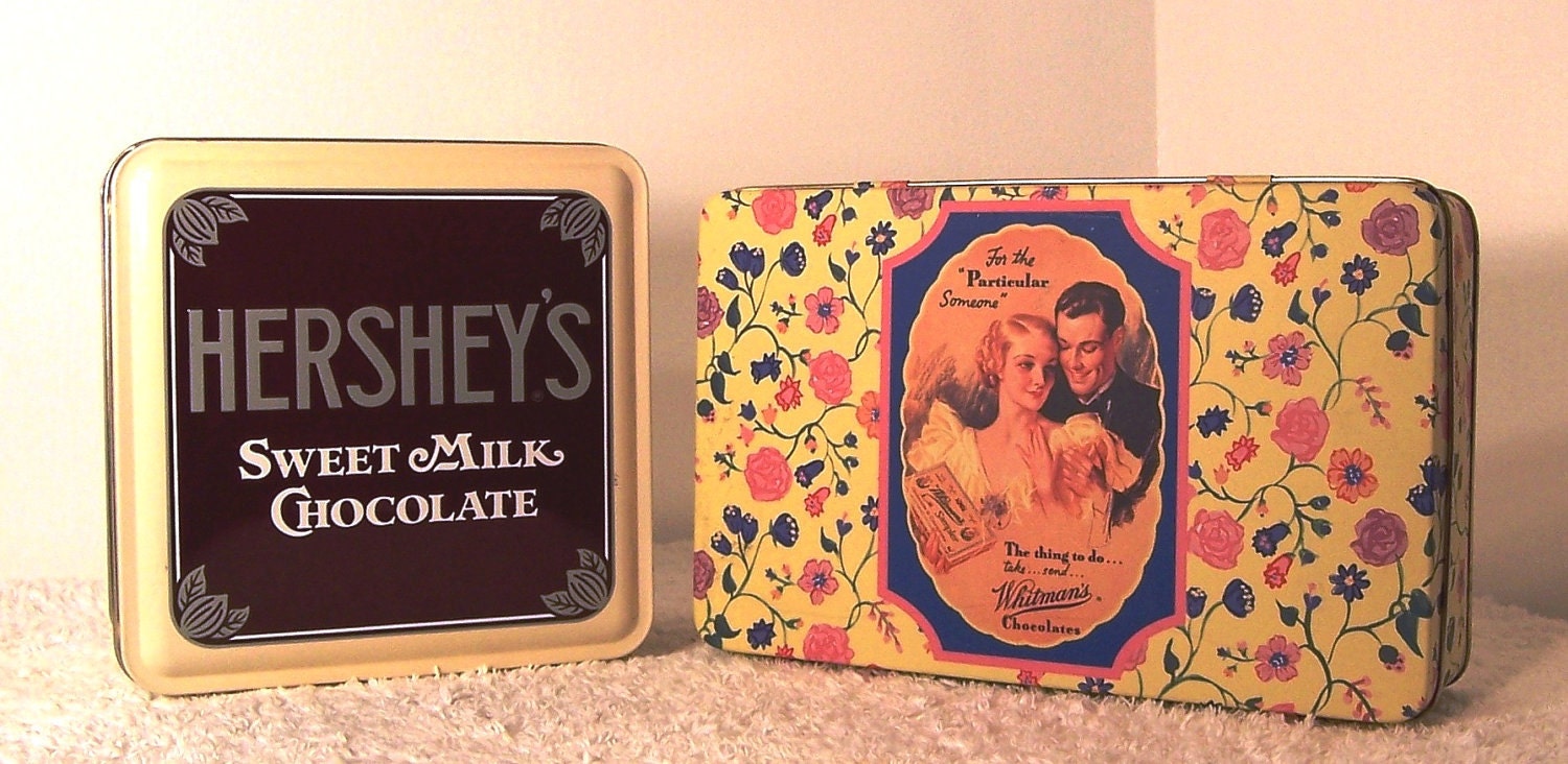 Vintage Chocolate Tins - Collectible Chocolate Tins- Old Hersheys and Whitmans Chocolate Tins offered by passingtimeandchimes on Etsy