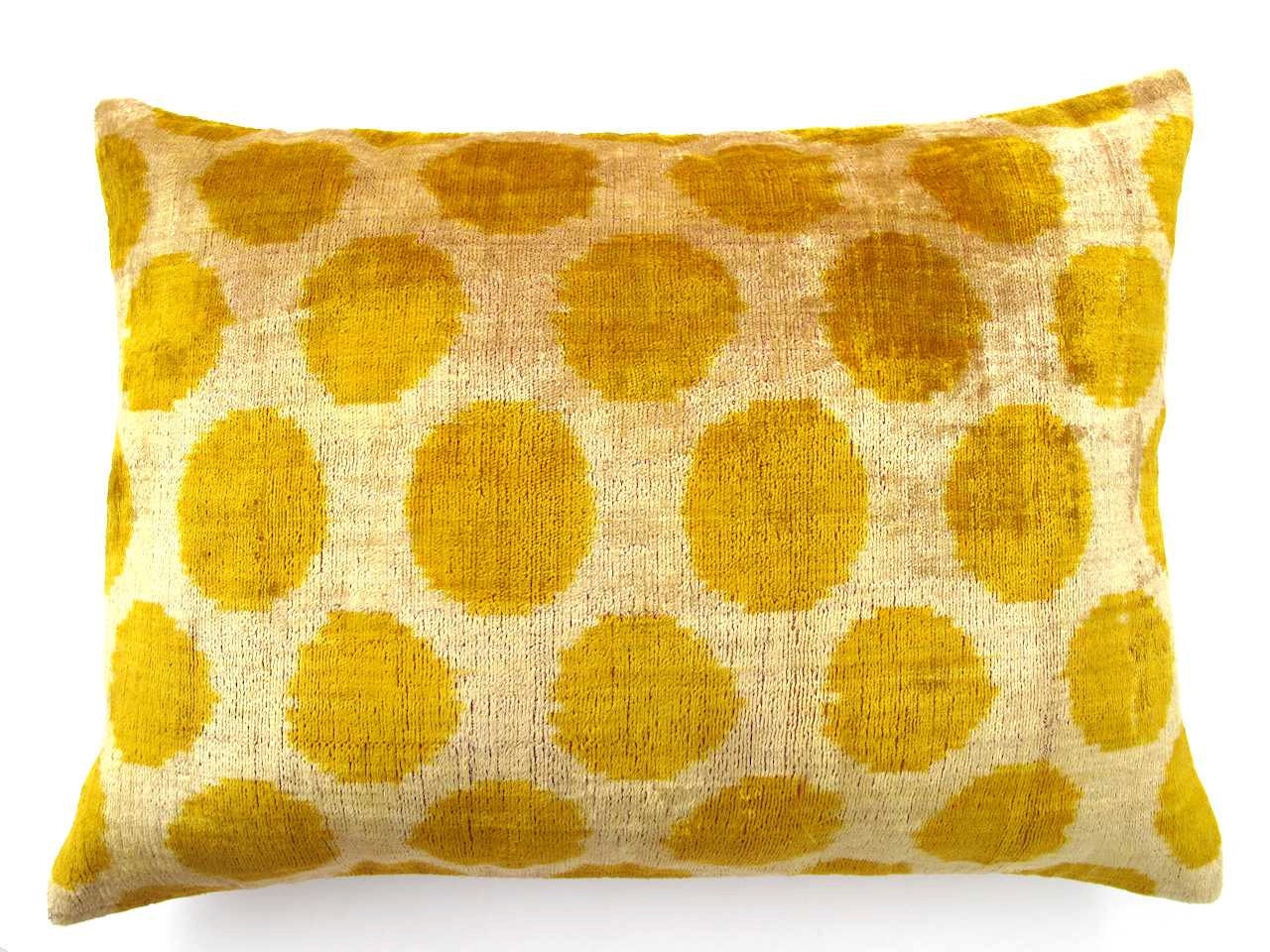Decorative Pillow Cases by DivanCushu : Handwoven Silk VELVET IKAT Pillow, 16x22inch, Accent Pillow, Yellow Pillows