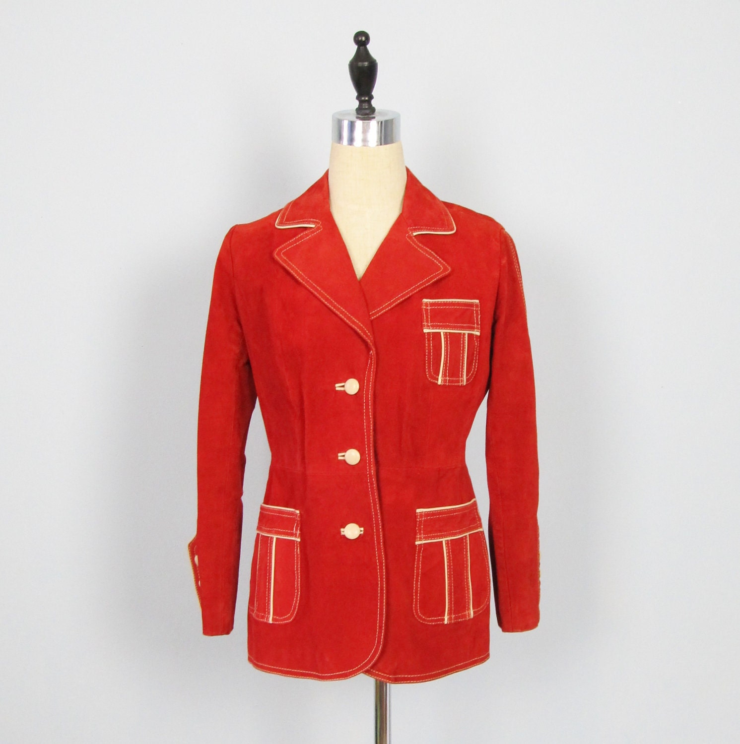 Vintage 1960's Red Suede Leather Jacket // Hip Coat S/M