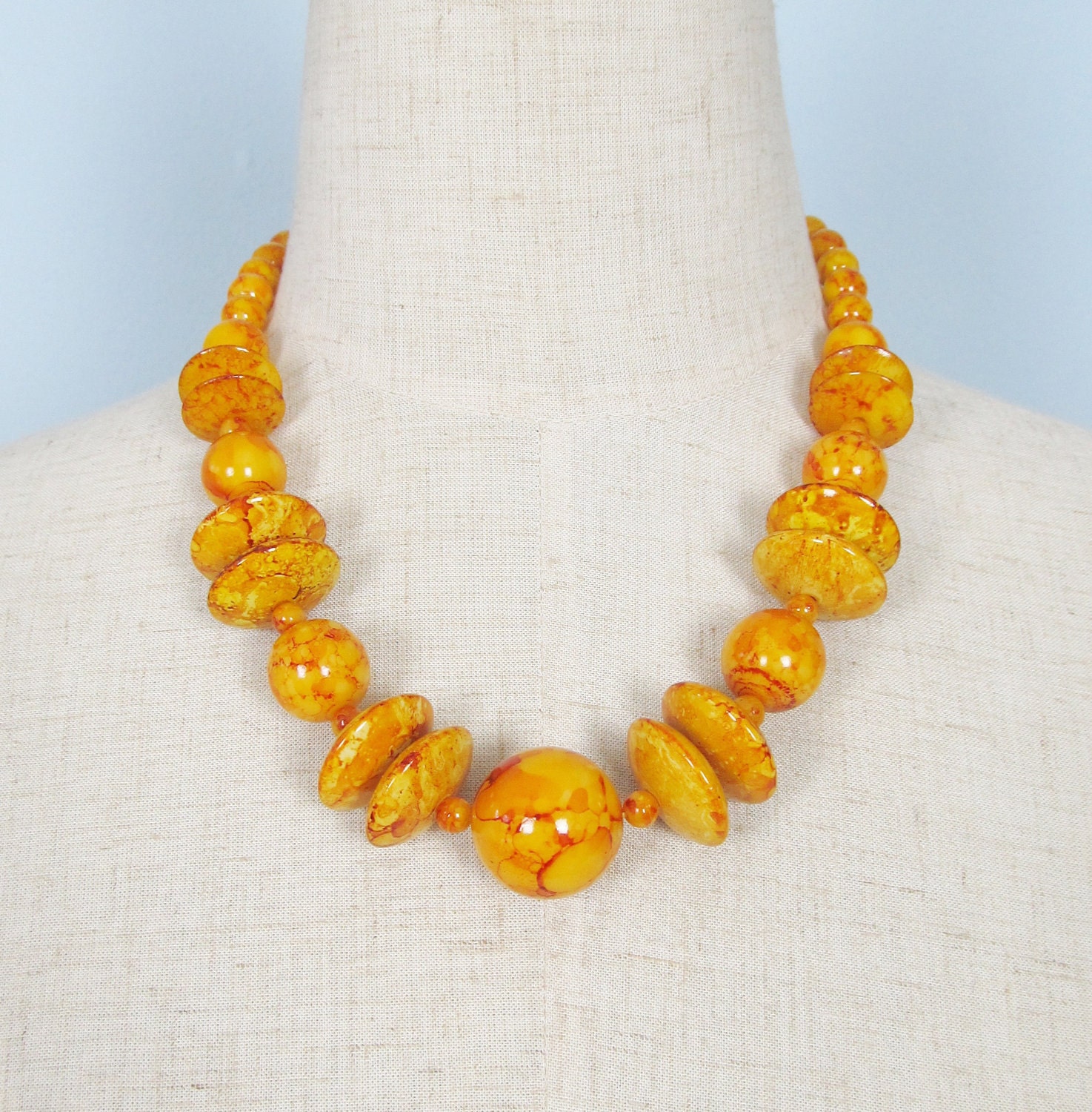 Vintage 1960's Mustard Orange MOD Chunky Necklace