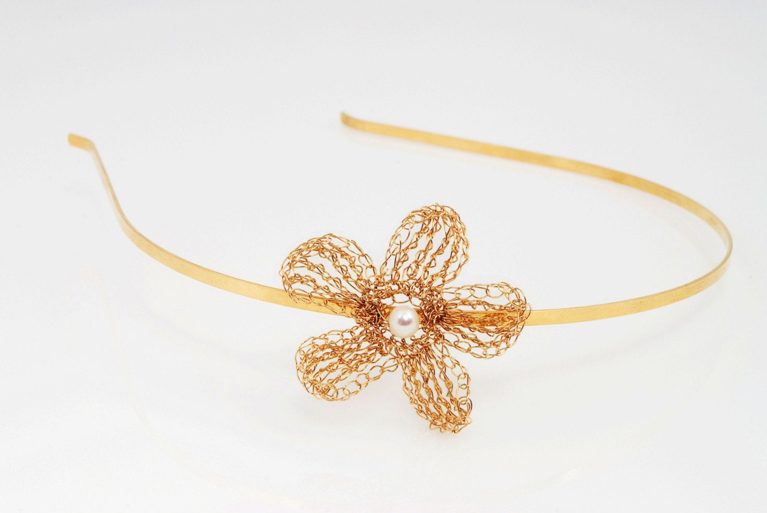 Bridal Crochet Knitting Gold filled Flower Headband